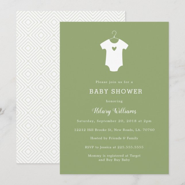 Sweet Green Baby Shower Invitations (Devant / Derrière)