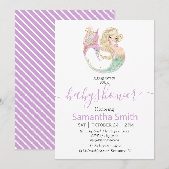SWEET Happy MERMAID Baby shower Invitation (Devant / Derrière)