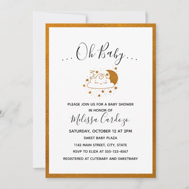 Sweet Happy Nuage et Lune Baby shower Invitation (Devant)