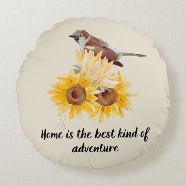 Sweet Home Citation Avec Coussin rond Sunflower (Devant)