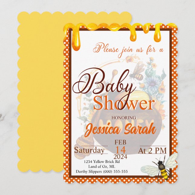 Sweet Honeybee Baby Shower Invitations (Devant / Derrière)