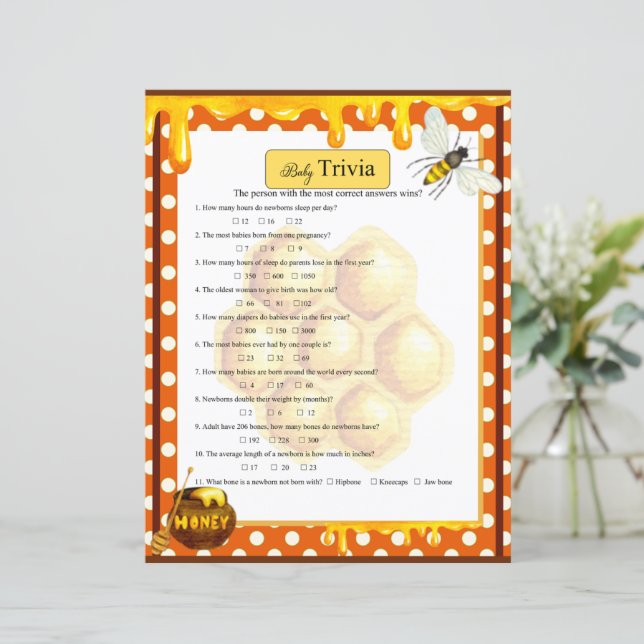 Sweet Honeybee Baby shower Trivia Jeu (Debout devant)