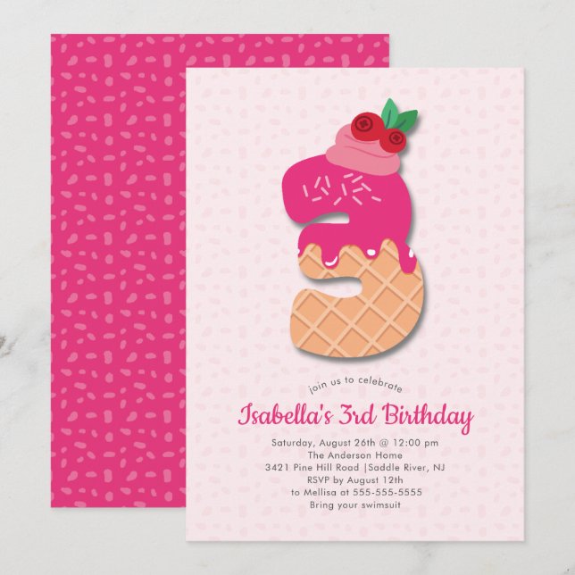 Sweet Ice Cream 3ème anniversaire Invitation (Devant / Derrière)