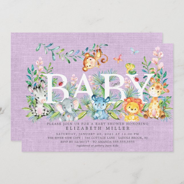 Sweet Jungle Animaux Baby shower Invitation (Devant / Derrière)