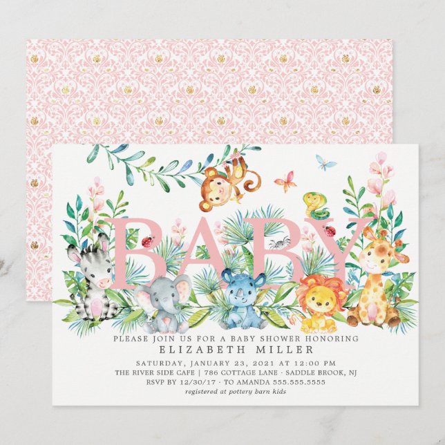 Sweet Jungle Animaux Baby shower Invitation (Devant / Derrière)