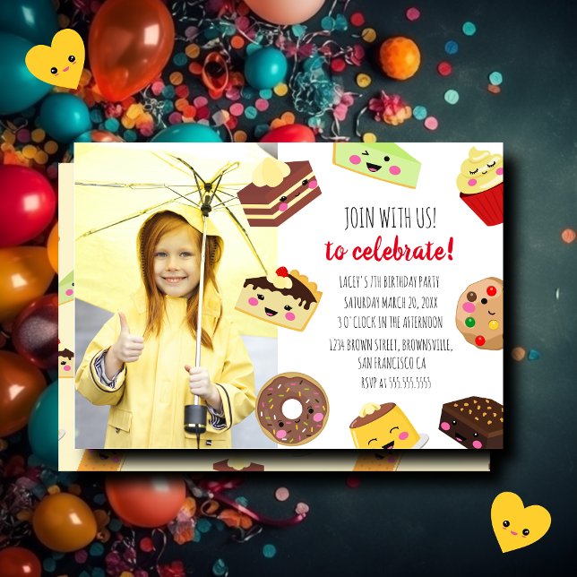 Sweet Kawaii Desserts Photo Invitation Pour Enfant (Créateur téléchargé)