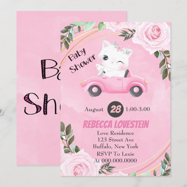 Sweet Kitten Vintage rose voiture Baby shower fill (Devant / Derrière)