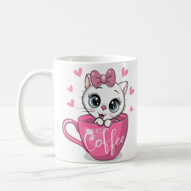 Sweet Kitty & Sleepy Pooch Cute Coffee Mugs (Gauche)