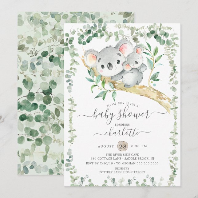 Sweet Koala Bear Baby shower Invitation (Devant / Derrière)