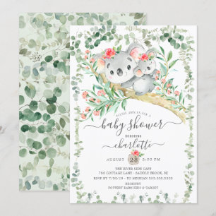 Sweet Koala Oear Girls Baby shower Invitation