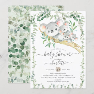Sweet Koala Oears Triplets Baby shower Invitation