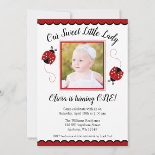 Sweet Ladybug Red Black Photo Invitations Annivers