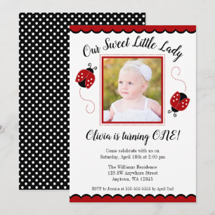 Sweet Ladybug Red Black Photo Invitations Annivers