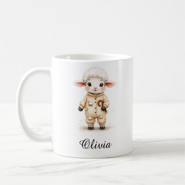 Sweet Lamb in Christmas Pajamas Custom Name Mug (Gauche)