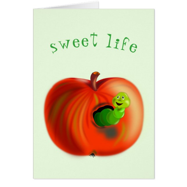 Sweet Life Card Happy Worm In Apple - Fun (Devant)