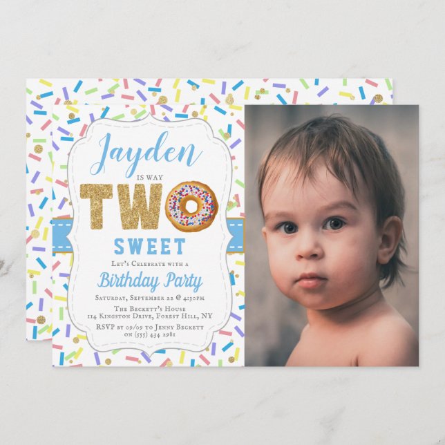 Sweet Little Donut Boys Invitations 2e anniversair (Devant / Derrière)
