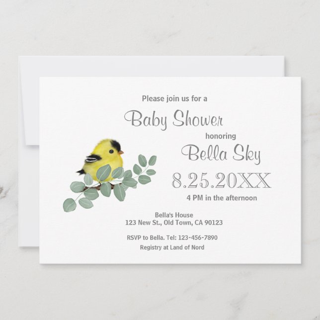 Sweet Little Goldfinch Baby Shower Invitations (Devant)
