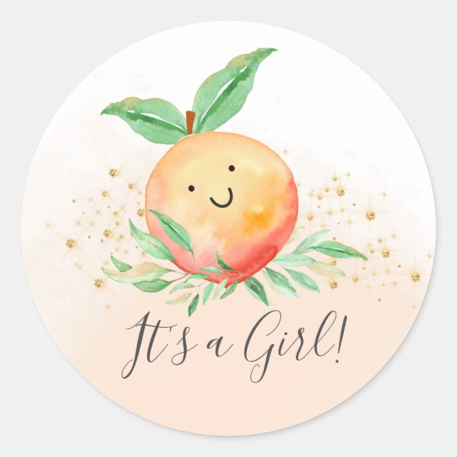 Sweet Little Peach It' a Girl Favor Sticker (Devant)