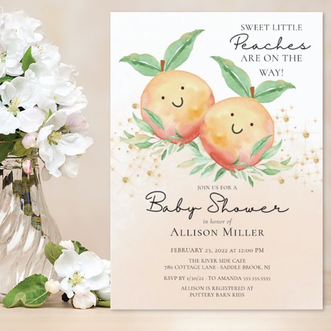 Sweet Little Peaches Twins Baby shower Invitation (Créateur téléchargé)