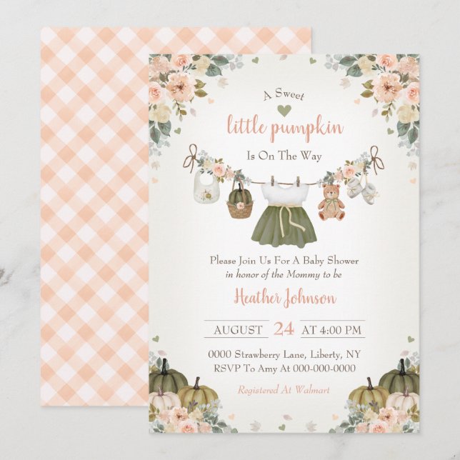 Sweet Little Pumpkin Autumn Baby Shower Invitation (Devant / Derrière)
