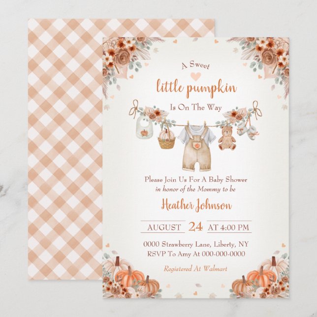 Sweet Little Pumpkin Autumn Baby Shower Invitation (Devant / Derrière)