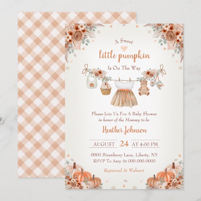 Sweet Little Pumpkin Autumn Baby Shower Invitation (Devant / Derrière)