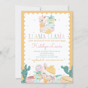 Sweet Llama Pastel Baby shower Invitation Cactus