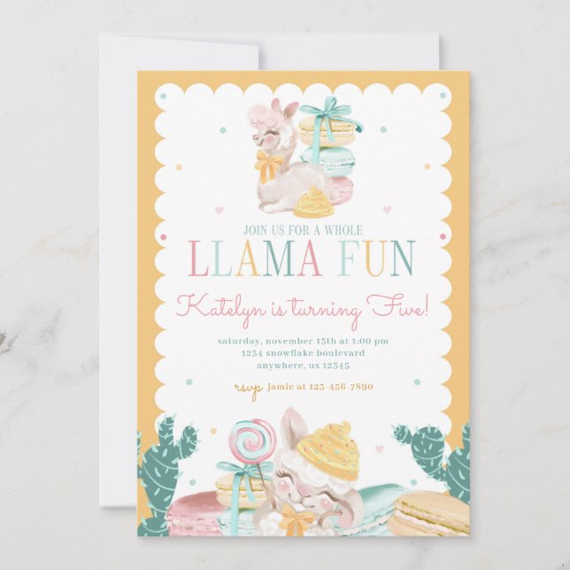 Sweet Llama Pastel Invitation d'anniversaire avec  (Devant)