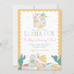 Sweet Llama Pastel Invitation d'anniversaire avec 