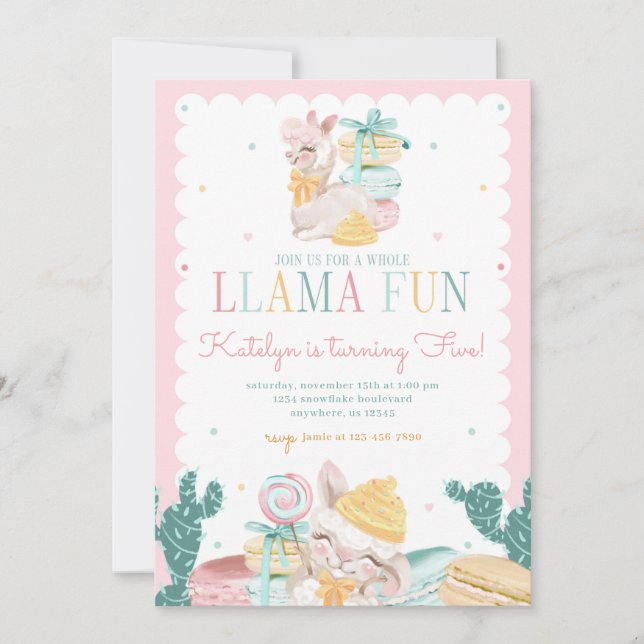 Sweet Llama Pastel Invitation d'anniversaire avec  (Devant)