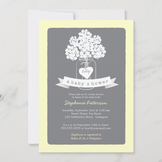 Sweet Mason Jar Invitation au Baby shower neutre (Devant)