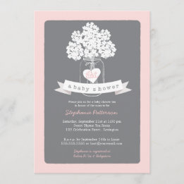 Sweet Mason Jar Rose | Invitation Baby shower gris