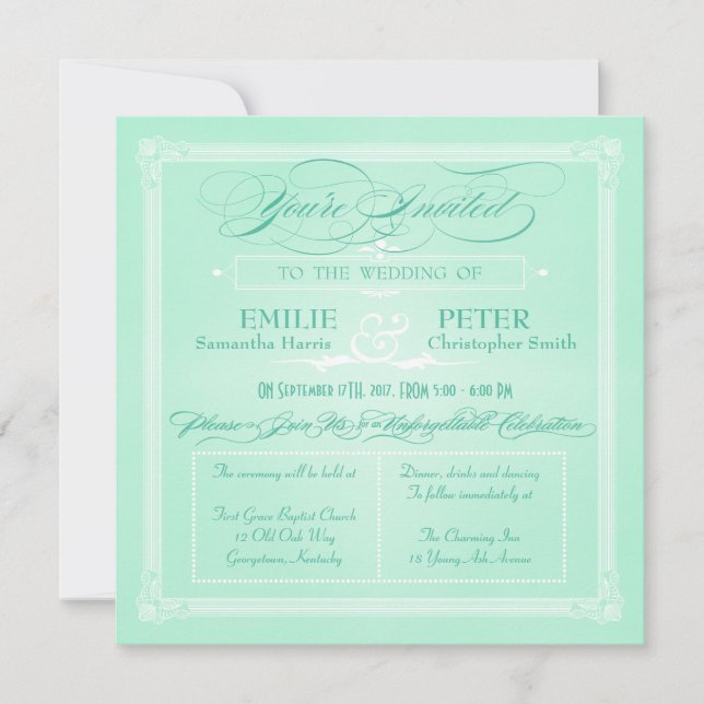Sweet Mint Green Faire-part de mariage style affic (Devant)