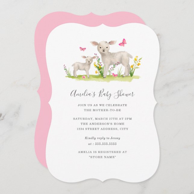 Sweet Mom Baby Sheep Baby shower Invitation (Devant / Derrière)