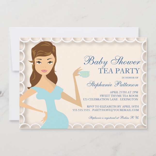 Sweet Mommy Baby shower Tea Party Invitation Bleu (Devant)