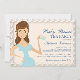 Sweet Mommy Baby shower Tea Party Invitation Bleu
