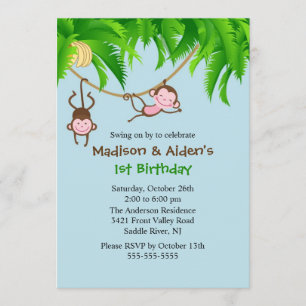 Sweet Monkeys Twins Invitation d'anniversaire