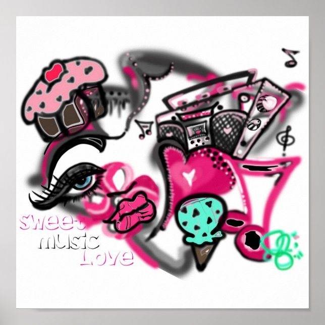 Sweet Music Love Grafitti Poster de la Couture-ist (Devant)
