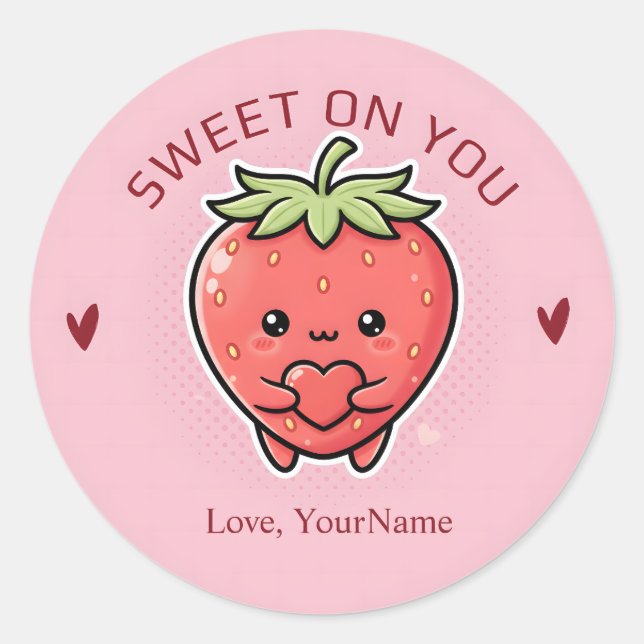 Sweet on You Cute Strawberry Valentine Sticker (Devant)