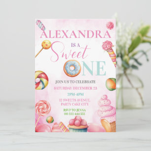 Sweet One 1st Birthday Invitation for Girls Candy