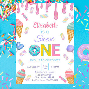 Sweet One Baby Girl 1er Invitation anniversaire
