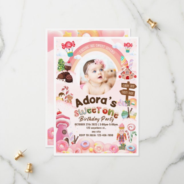 Sweet One Birthday Donuts Birthday Invitation (Devant/Arrière en situation)