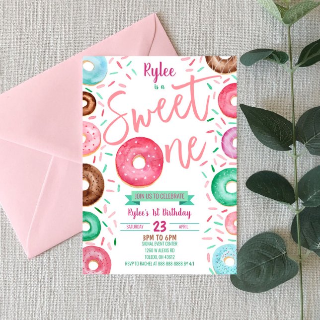 Sweet One Donut 1er Anniversaire Fête Invitation (Créateur téléchargé)