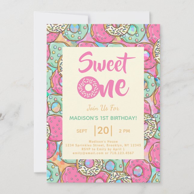 Sweet One Donut 1er Anniversaire Fête Invitation (Devant)
