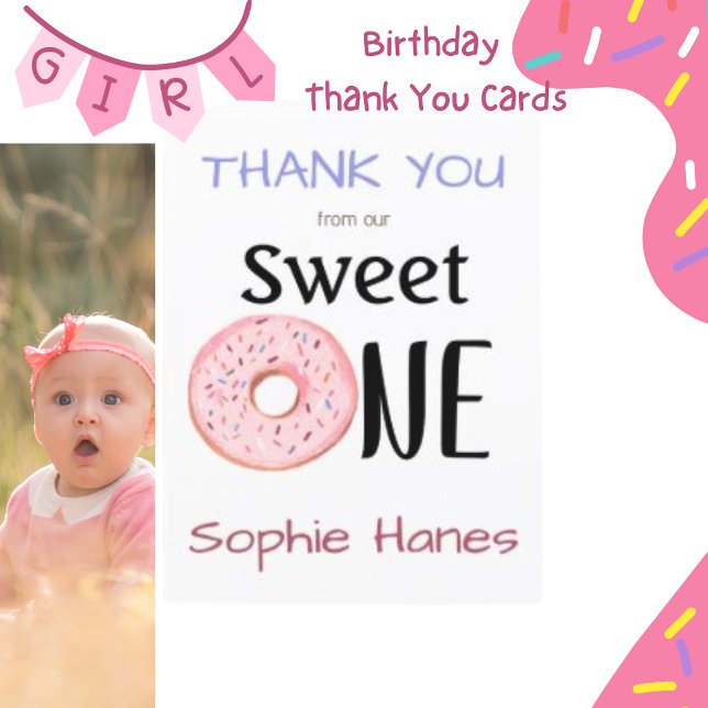 Sweet One Donut Girl's 1st Birthday Carte de remer (Créateur téléchargé)