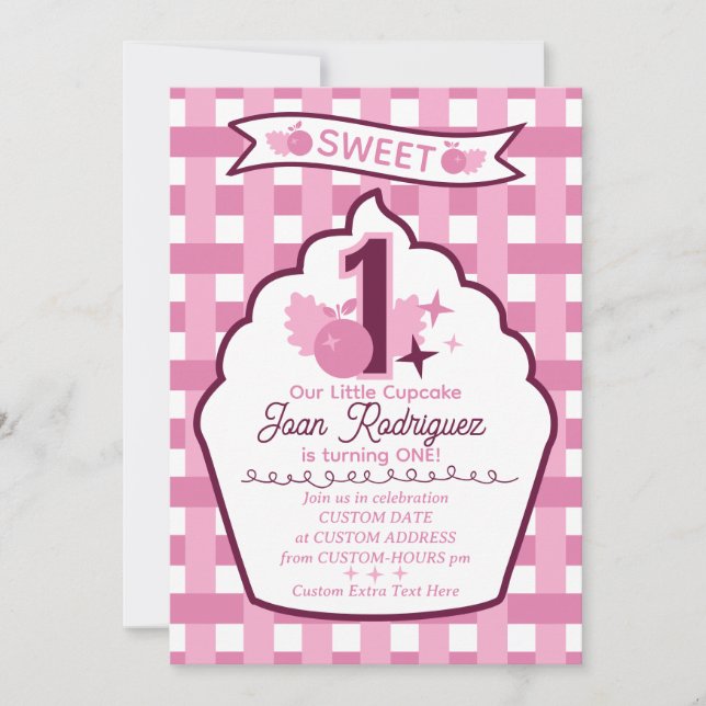 Sweet One First Birthday Gingham Photo Invitations (Devant)