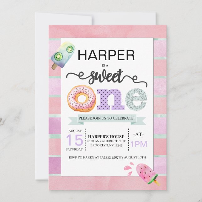 Sweet One First Birthday Invitation (Devant)