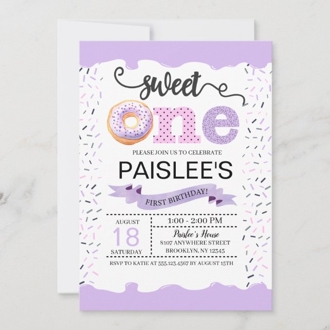 Sweet One First Birthday Invitation (Devant)
