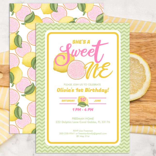 Sweet One Lemon 1er anniversaire Invitation de fêt (Créateur téléchargé)