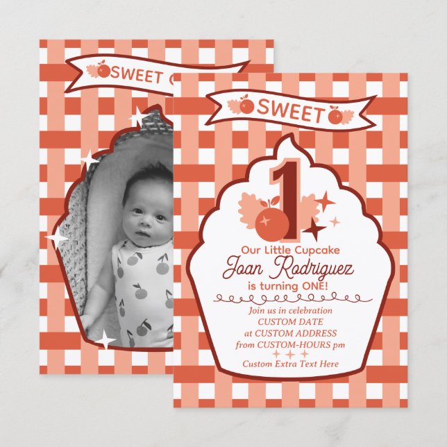 Sweet One Photo Invitations Flat Thank You Card (Devant / Derrière)